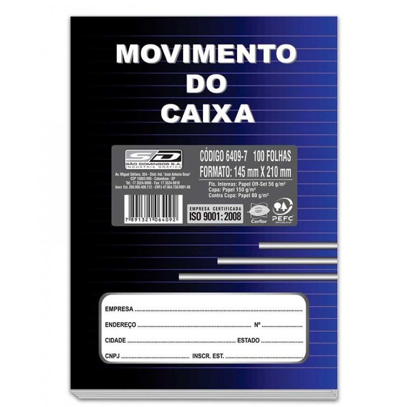 Livro Movimento Caixa 14 100 Folhas 145x210mm Ref6409 SÃo Domingos Papelaria Dolly 2934